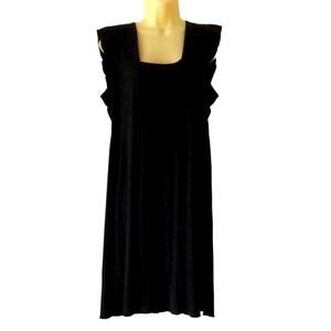 Elle Black Pleated Front Soft Knit Dress Woman Size Large Cap Sleeve Comfy